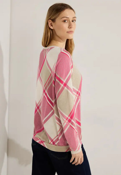 Cecil soft check sweatshirt in blue or coral mix 34077