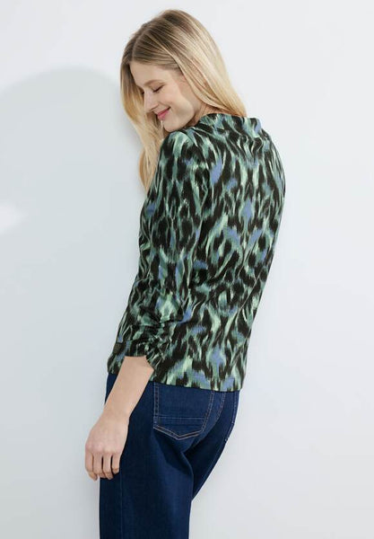 Cecil cotton Green Animal print sweatshirt with stand-up collar 321127