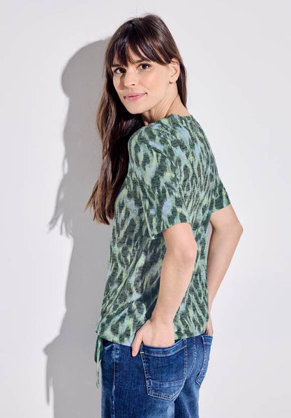 Cecil V Neck  Burnout T Shirt with Side Tie Green 32119