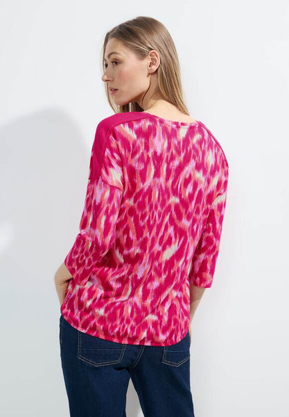 Cecil Print T Shirt with Rib Shoulder detail Pink Or Green 321137