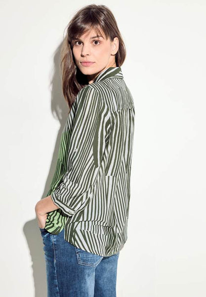 Cecil Cotton Blouse with collar in Blue or Green Print 344680