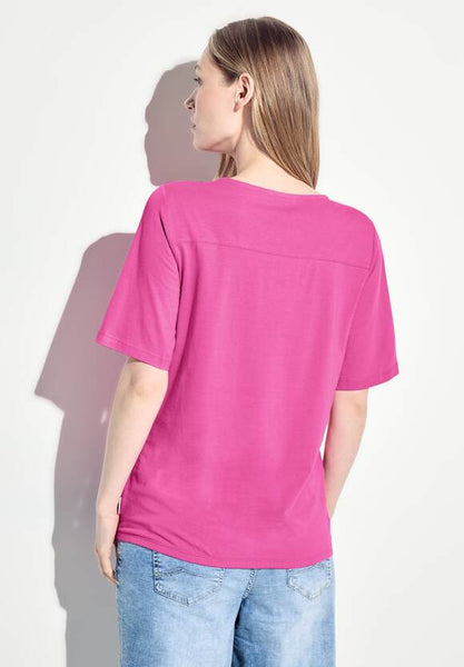 Cecil Cotton T Shirt with contrast neck detail. Pink Or White  321536