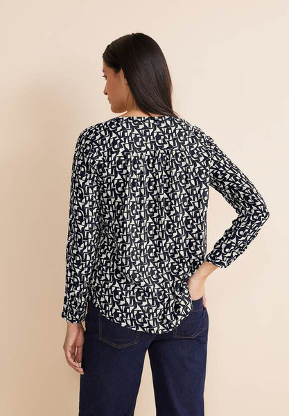 Street One Navy and White print long sleeve shirt 344553