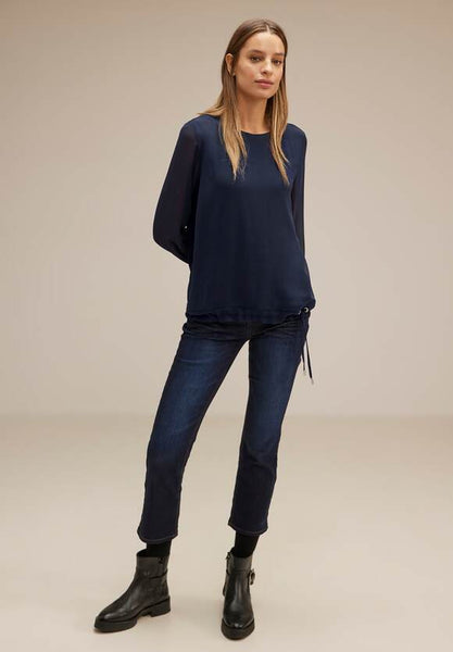 street one Chiffon double Layer Top in navy or off white