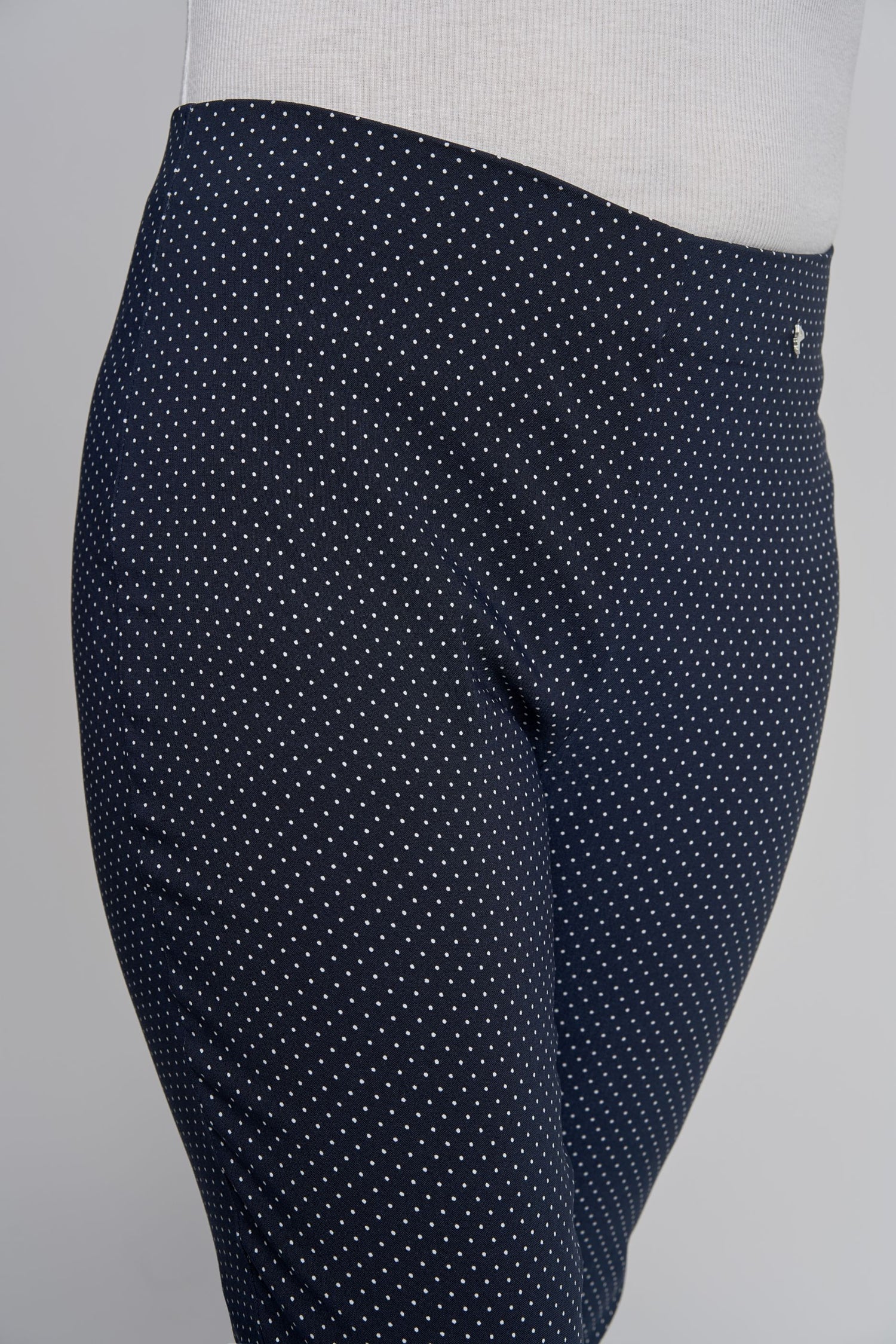 Pinns Navy  Polka Dot Slim Leg Bengaline Ankle Grazer with Back Slit L26.5
