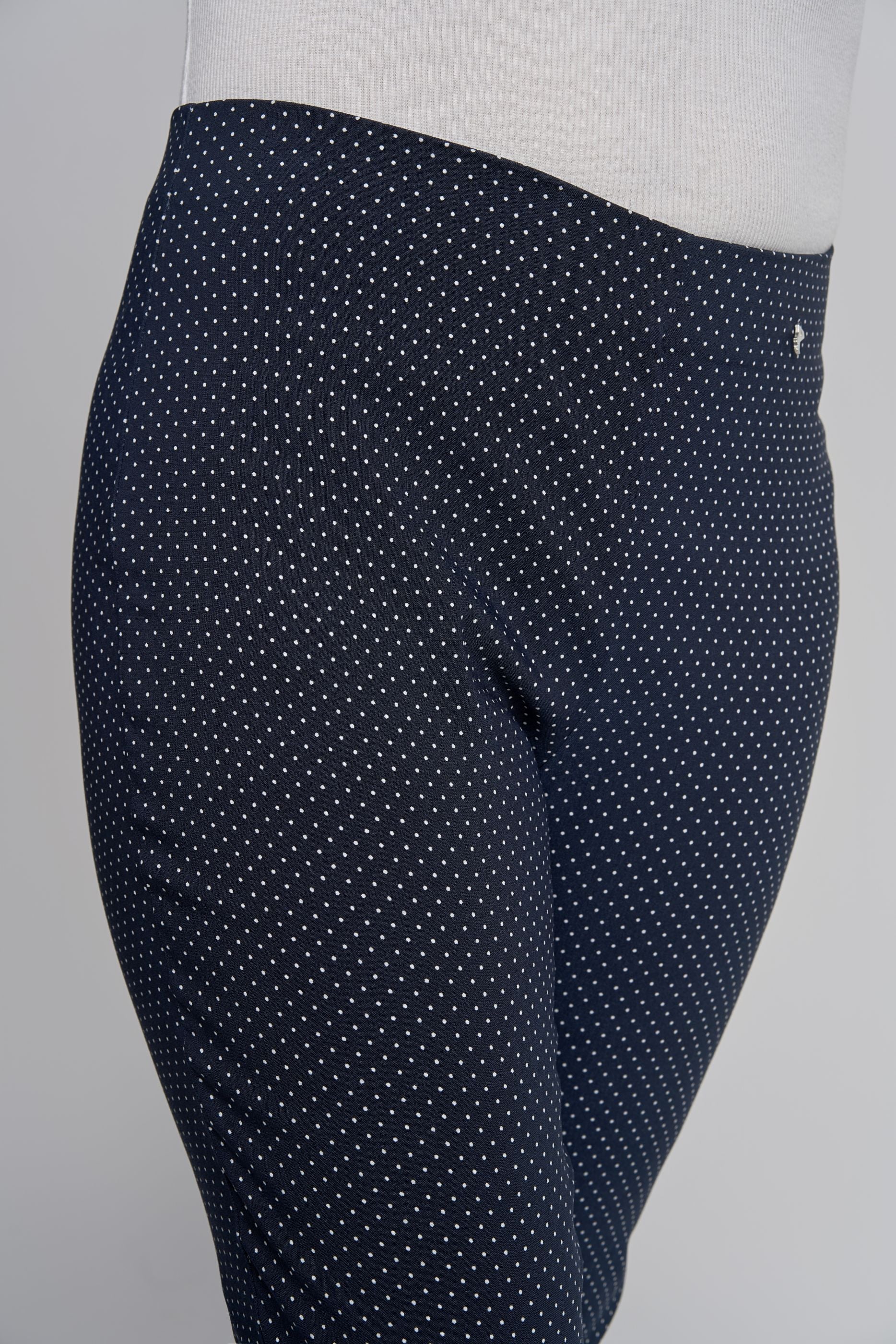 Pinns Navy  Polka Dot Slim Leg Bengaline Ankle Grazer with Back Slit L26.5