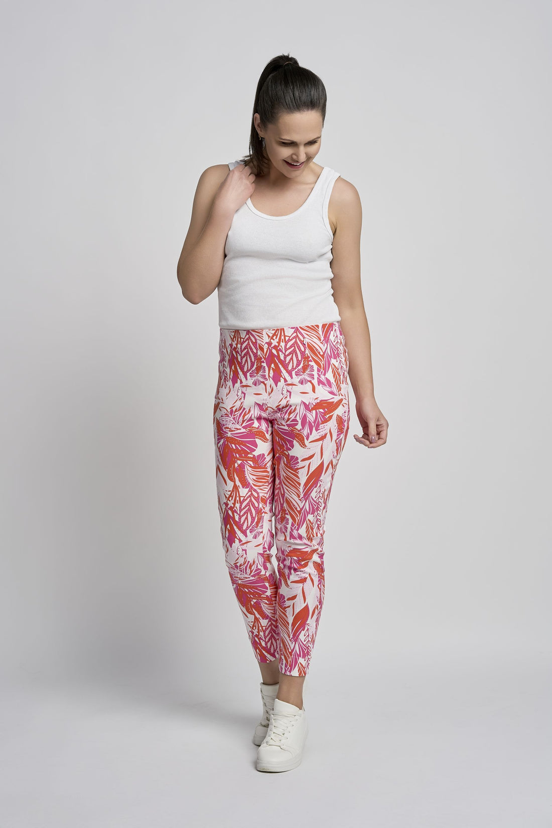 Pinns Tropical print Slim Leg Bengaline Ankle Grazer with Back Slit L26.5