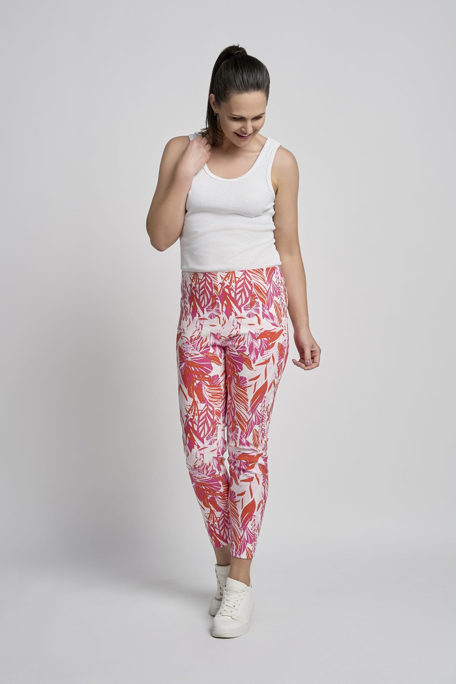 Pinns Tropical print Slim Leg Bengaline Ankle Grazer with Back Slit L26.5