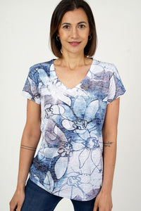 V ~Neck T Shirt with all over print. Blue or Green  31281