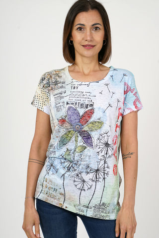 Round Neck T Shirt with all over print and heat stone detail  31285