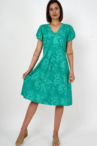 Marinello Jersey V neck dress  Green or Red Print 31745