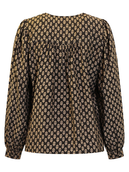B Copenhagen V Neck Baroque print top in Black/Brown Print 40039
