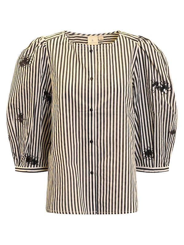 B Copenhagen round neck 3/4 sleeve stripe top with sleeve bead detail 60048