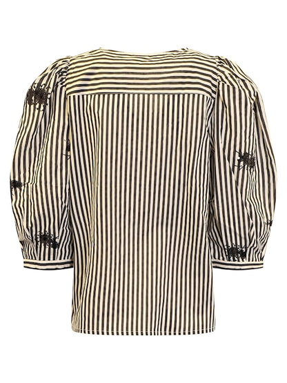 B Copenhagen round neck 3/4 sleeve stripe top with sleeve bead detail 60048