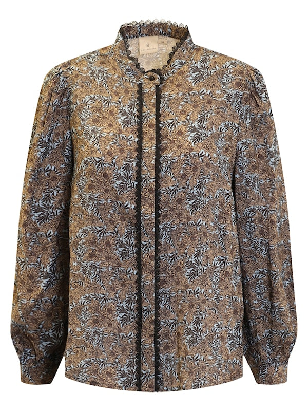 B Copenhagen Botanical Print Blouse with Frill Collar
