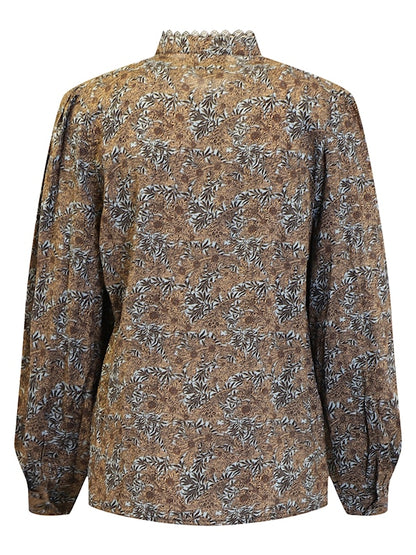 B Copenhagen Botanical Print Blouse with Frill Collar