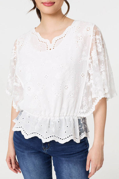 Pretty White cotton peplum top 75703