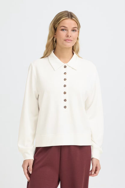 Fransa Button up sweatshirt with collar 20618036