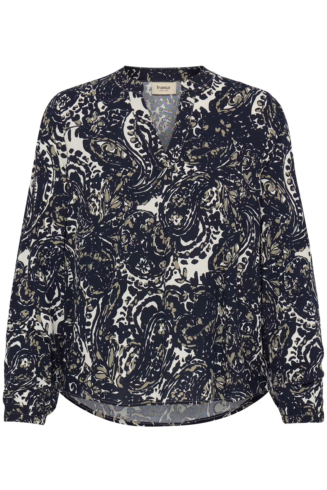 Fransa Split neck long sleeve blouse 20618003
