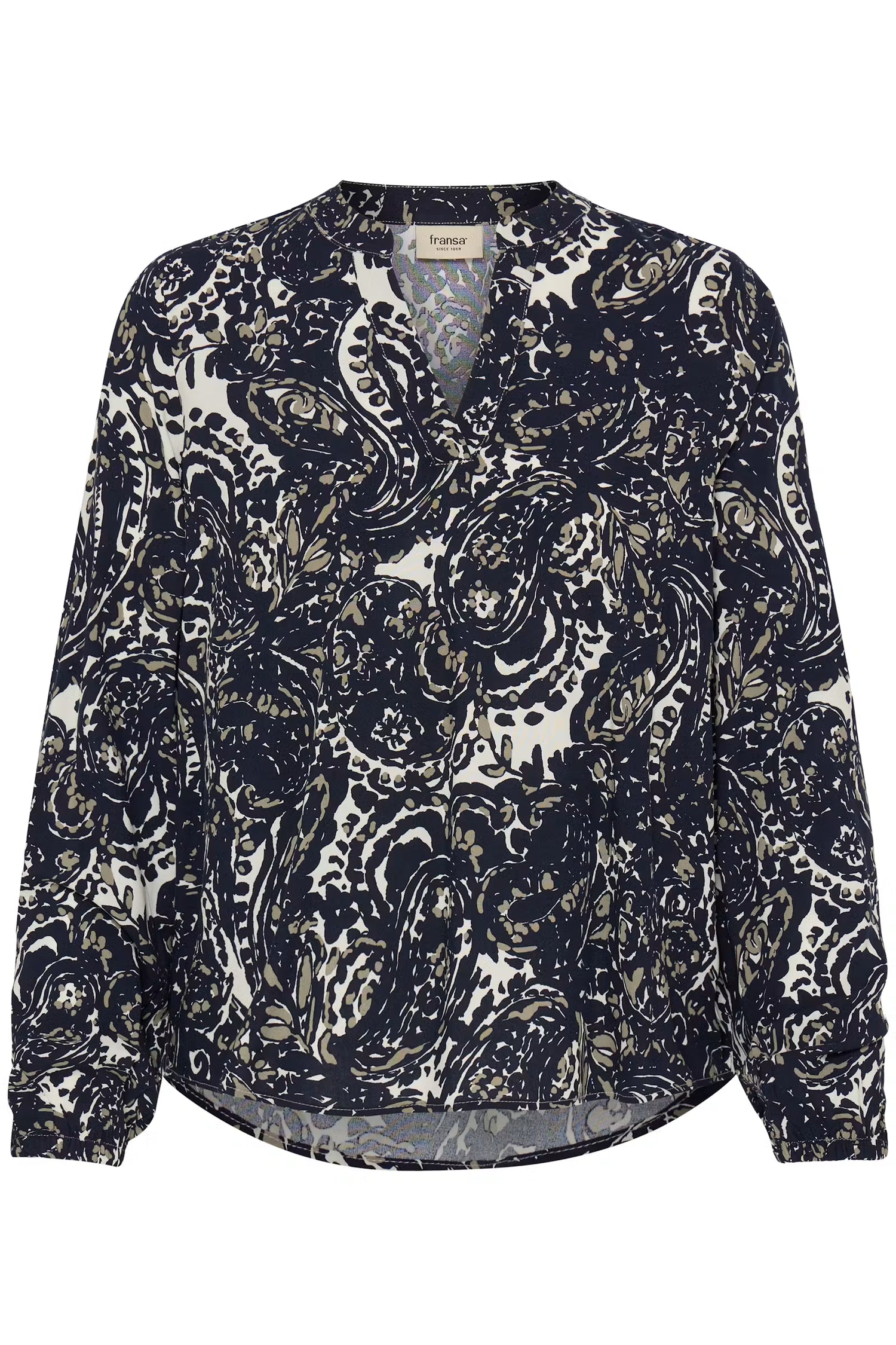 Fransa Split neck long sleeve blouse 20618003
