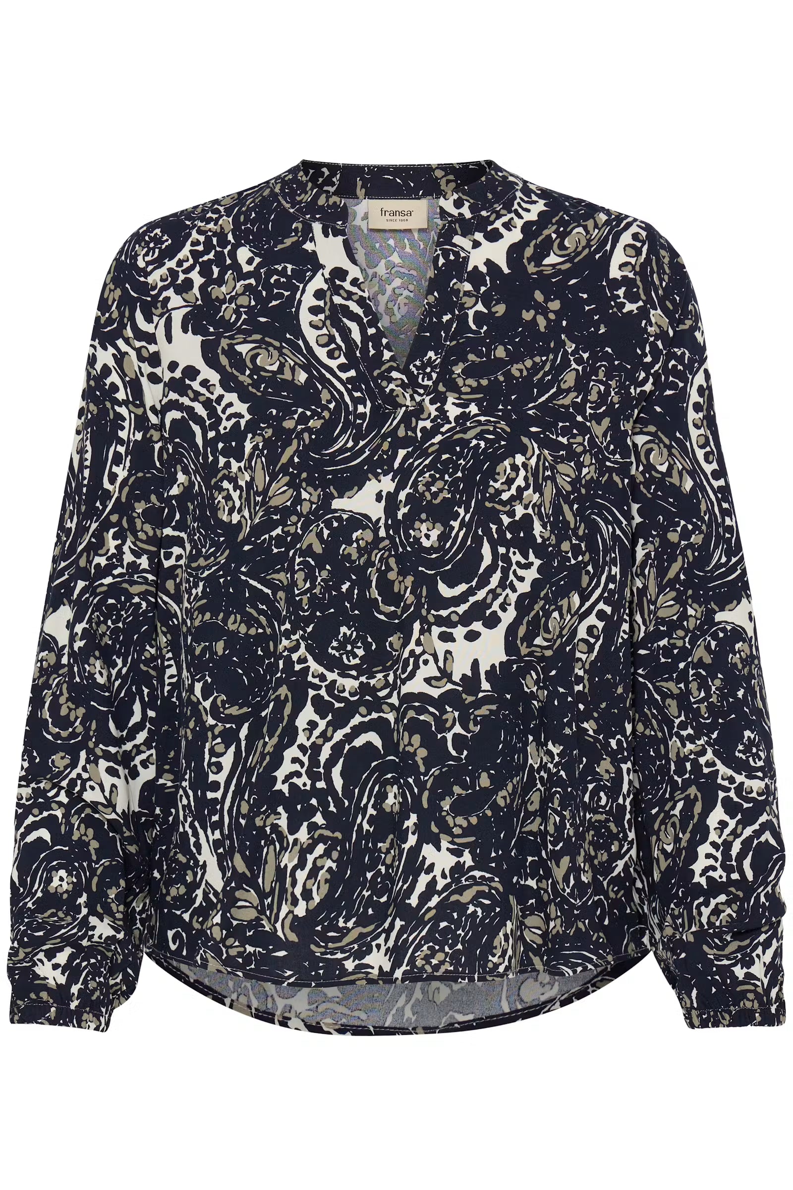 Fransa Split neck long sleeve blouse 20618003