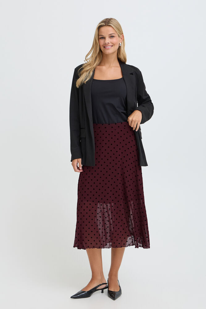 Fransa Mesh Midi Skirt on Port Royal with Black Polka Dot