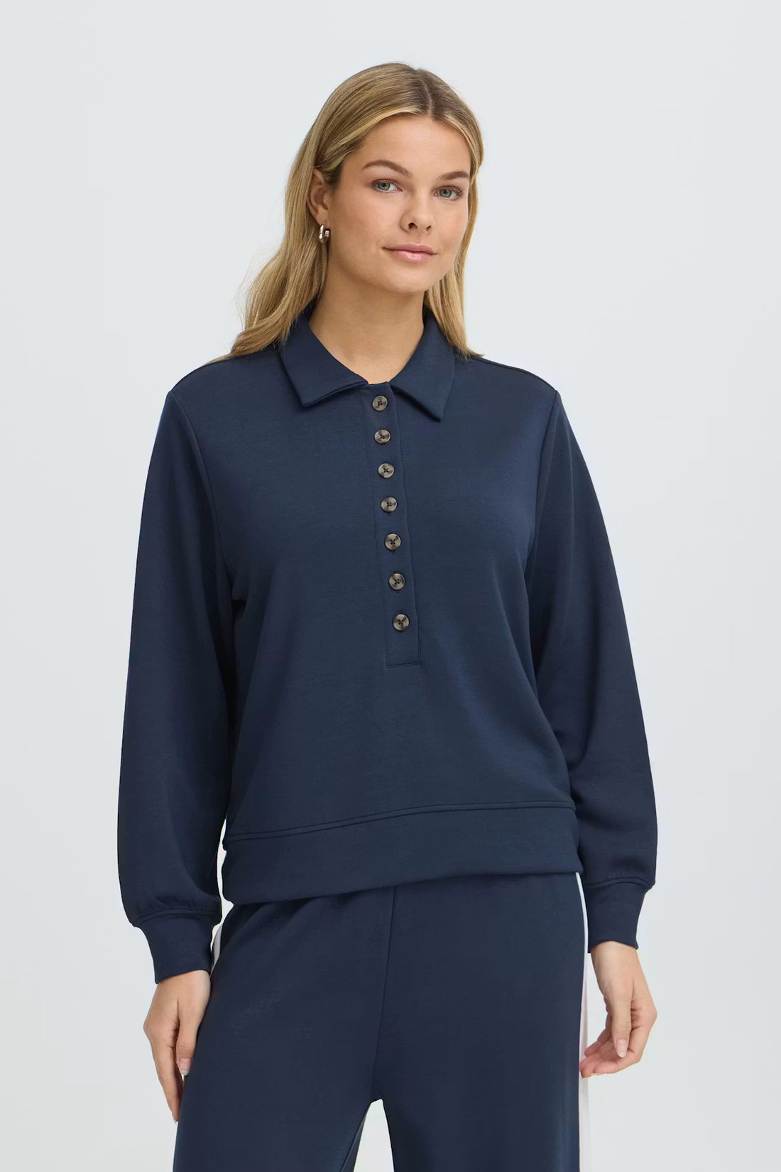 Fransa Button up sweatshirt with collar 20618036