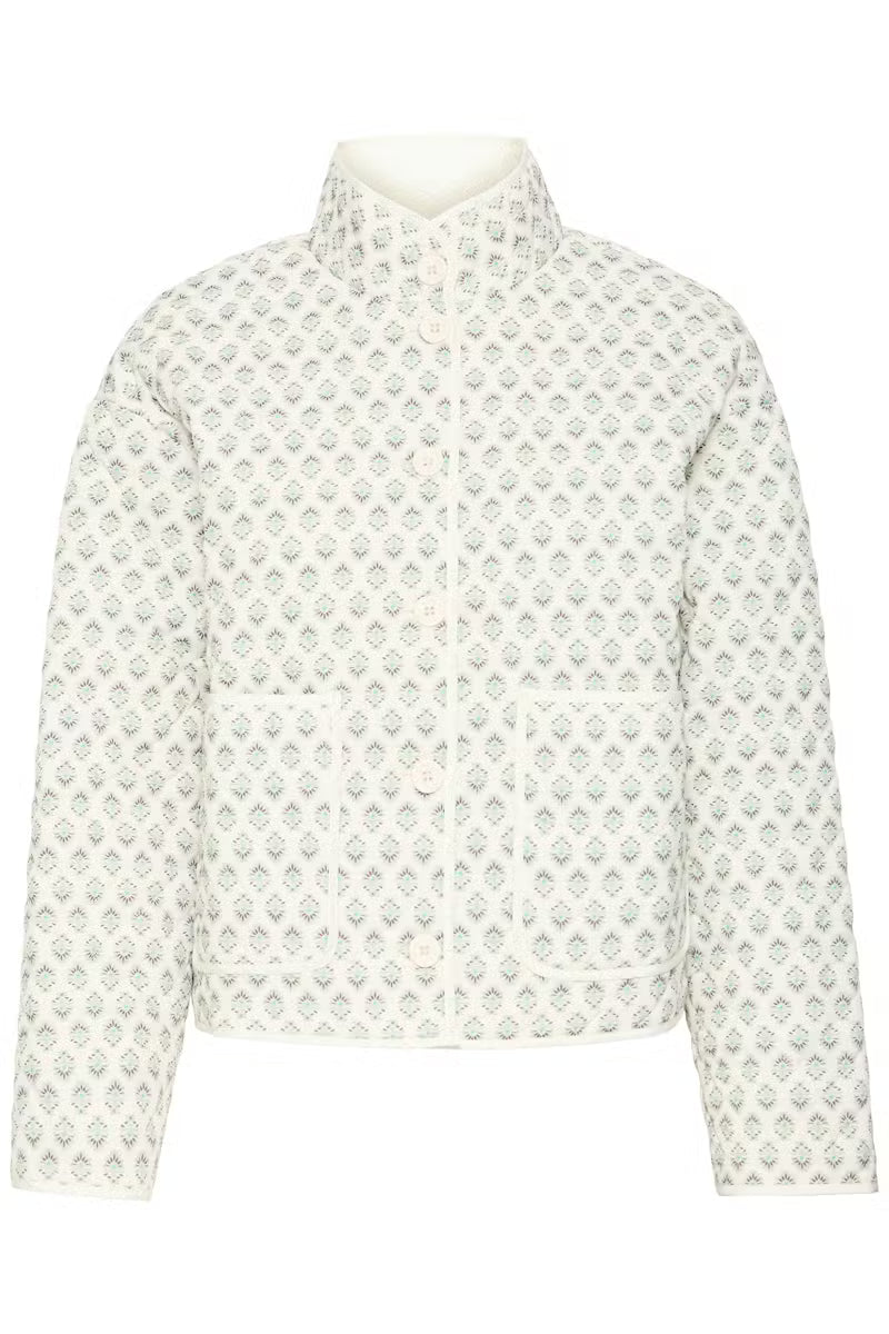 Fransa Claudine Lightly quilteed Jacket in Cream and Sage green Print 20617085 26