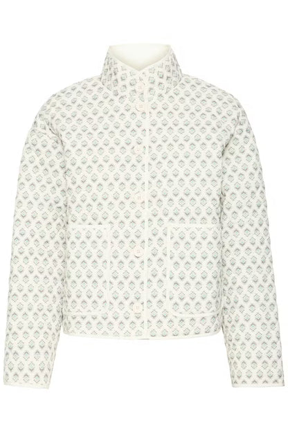 Fransa Claudine Lightly quilteed Jacket in Cream and Sage green Print 20617085 26