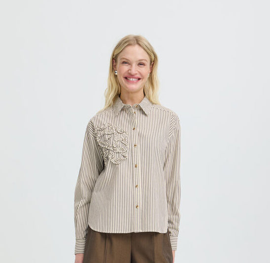 Byoung Cotton Jave stripe shirt with Frill detail  20819225