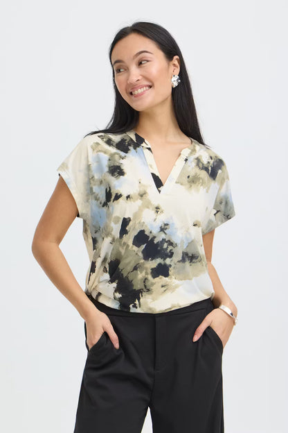 Fransa Watercolour print short sleeve top 20618048