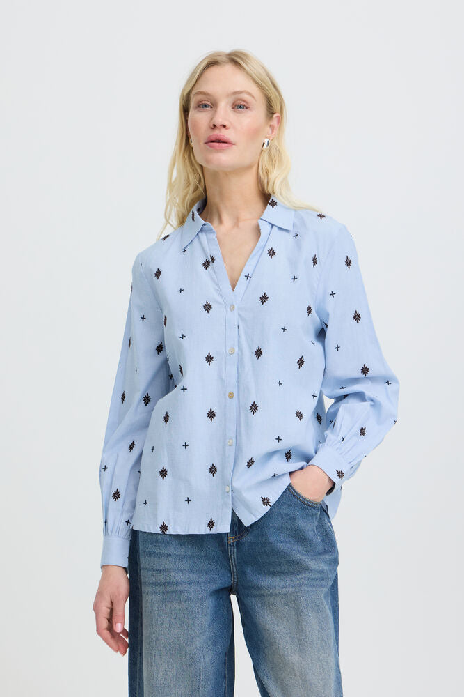 Byoung Cotton Chambray blue shirt with java embroidery 20819184