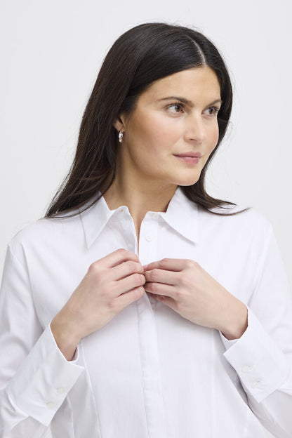 Fransa Pure White Cotton Shirt Tailored Fit