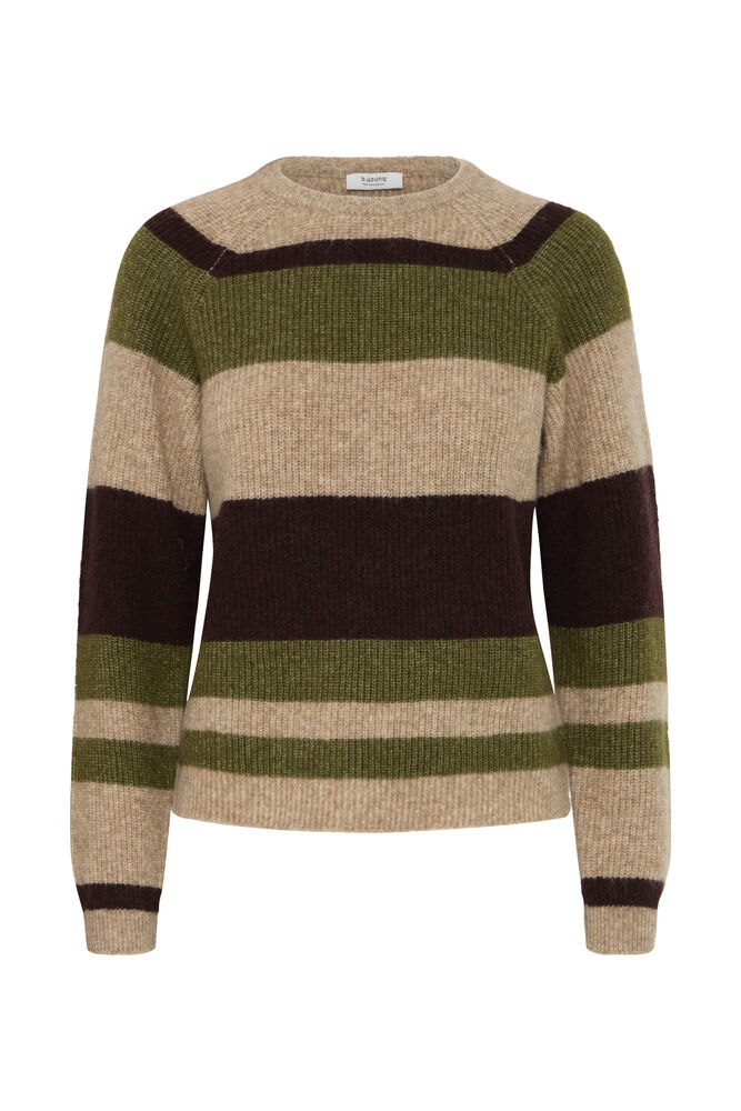 Byoung Round Neck Jumper in Avocado Green or Beige Stripe  20819114