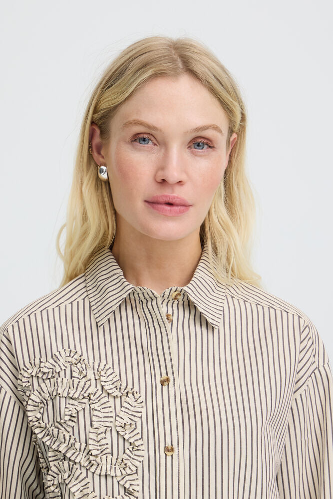 Byoung Cotton Jave stripe shirt with Frill detail  20819225