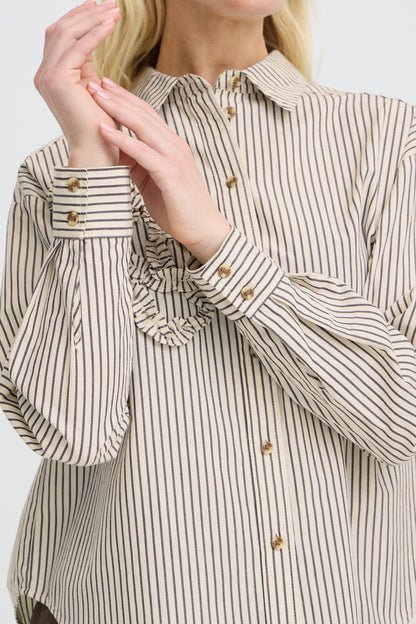 Byoung Cotton Jave stripe shirt with Frill detail  20819225