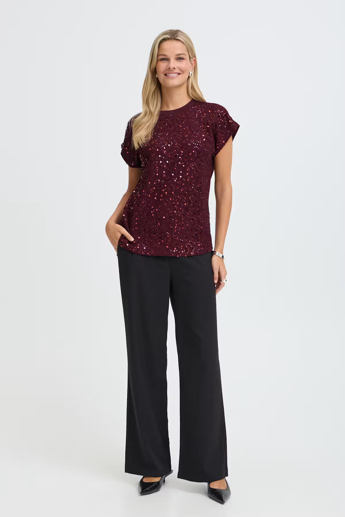 Fransa Zolana Short-Sleeve Sequin Top