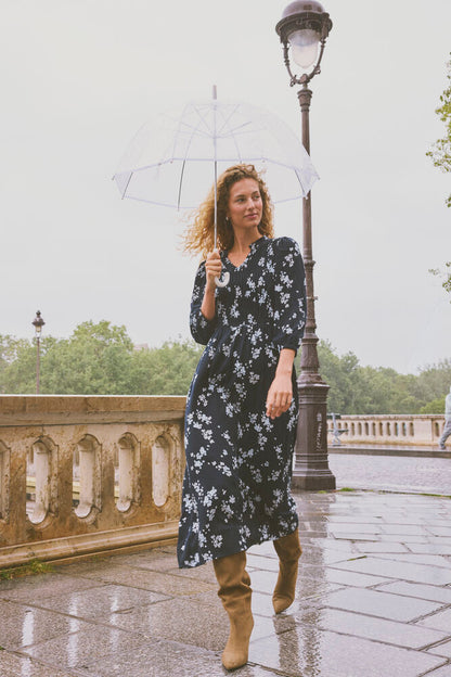 Fransa Navy Printed Midi Dress with 3/4 sleeve 20613512 2026