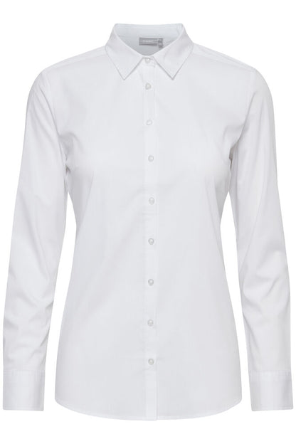 Fransa Pure White Cotton Shirt Regular Fit