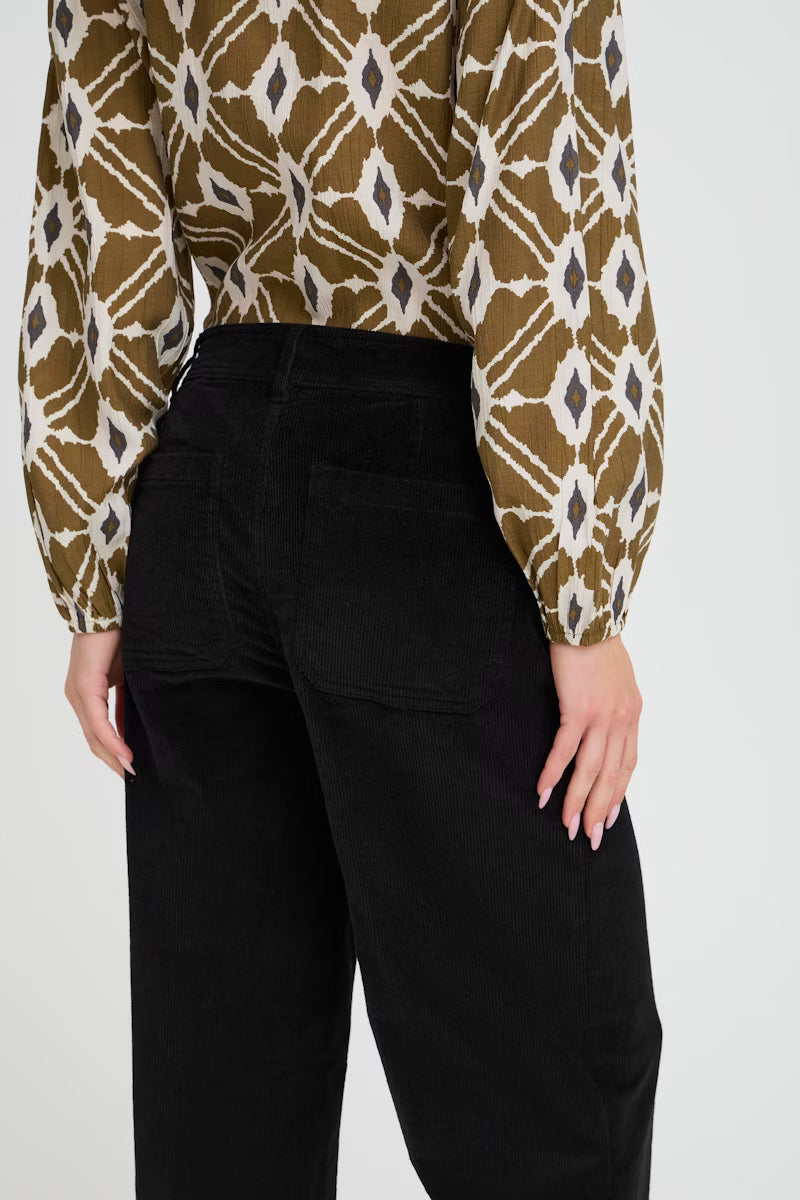Byoung Straight leg  High Waist cord trousers Black 2818026