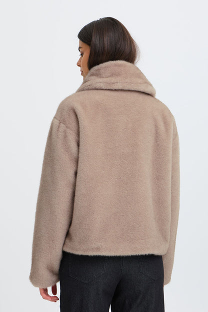 Fransa Doris Short Fur Jacket In Beige Driftwood or chocolate brown 20618549