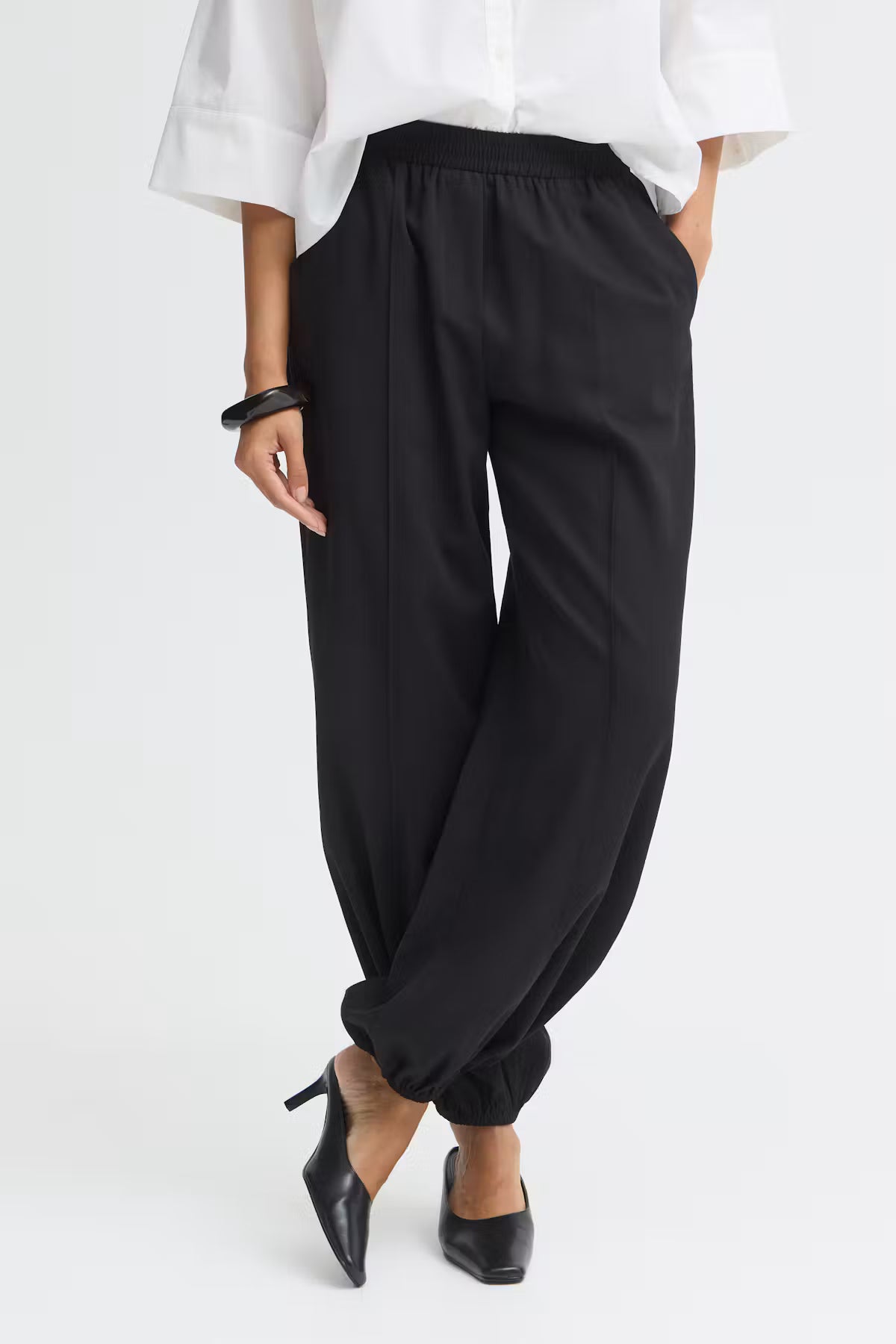 Fransa Nalia Black Balloon-Leg Trousers