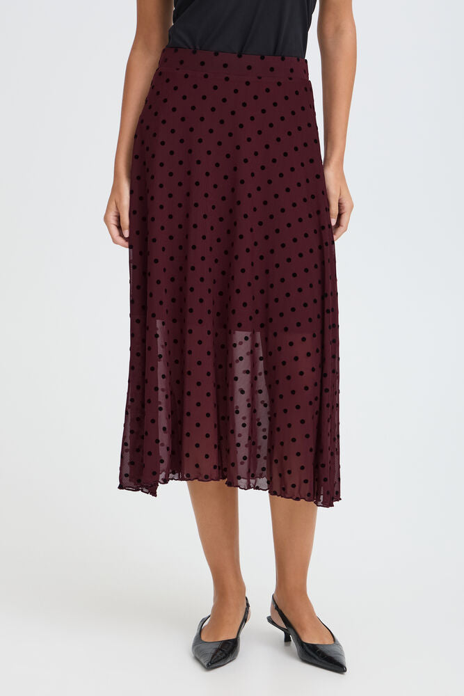 Fransa Mesh Midi Skirt on Port Royal with Black Polka Dot