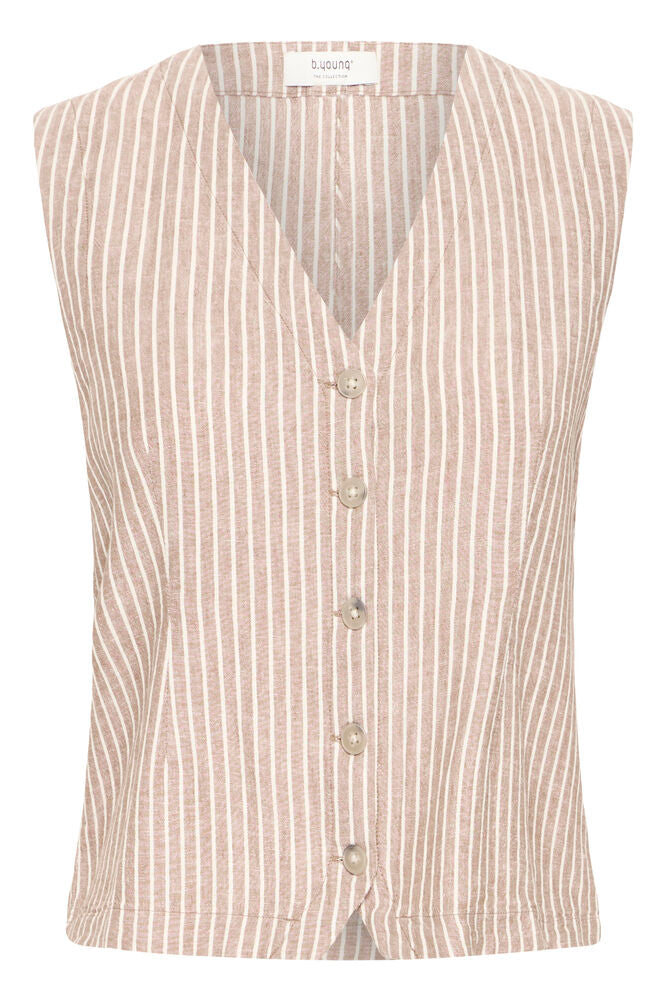 Byoung Linen Blend Waistcoat in Woodsmoke Stripe 20818821 1