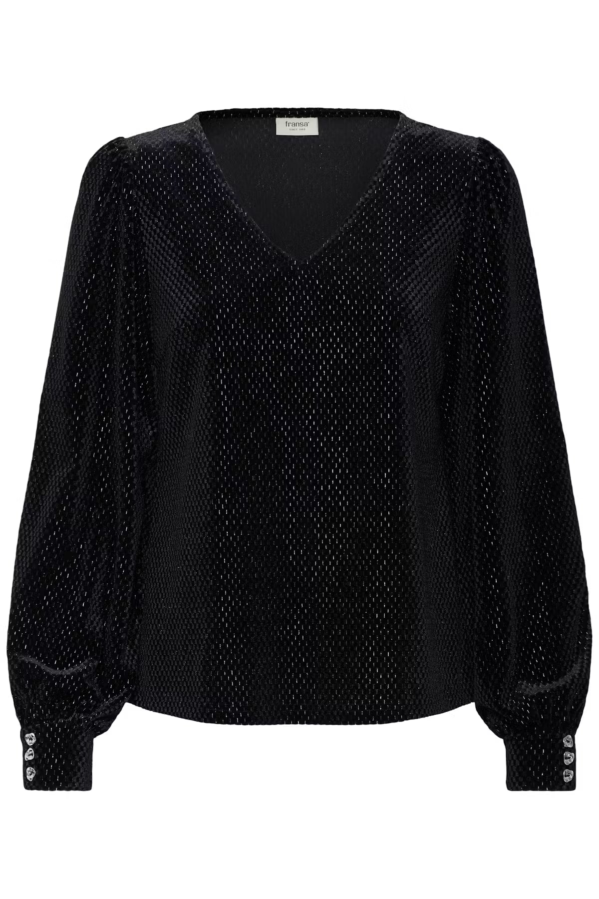 Fransa Koa Velvet V-Neck Top with Subtle Shimmer