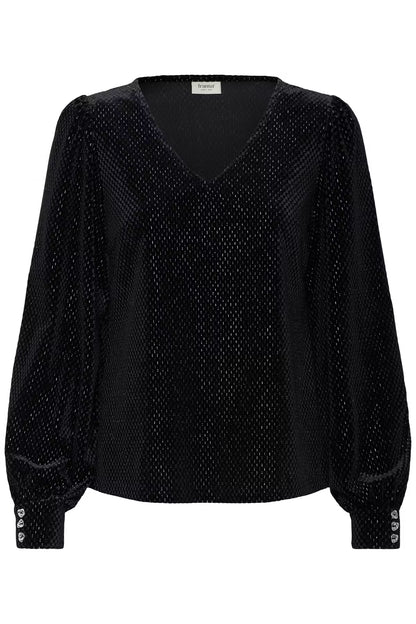 Fransa Koa Velvet V-Neck Top with Subtle Shimmer