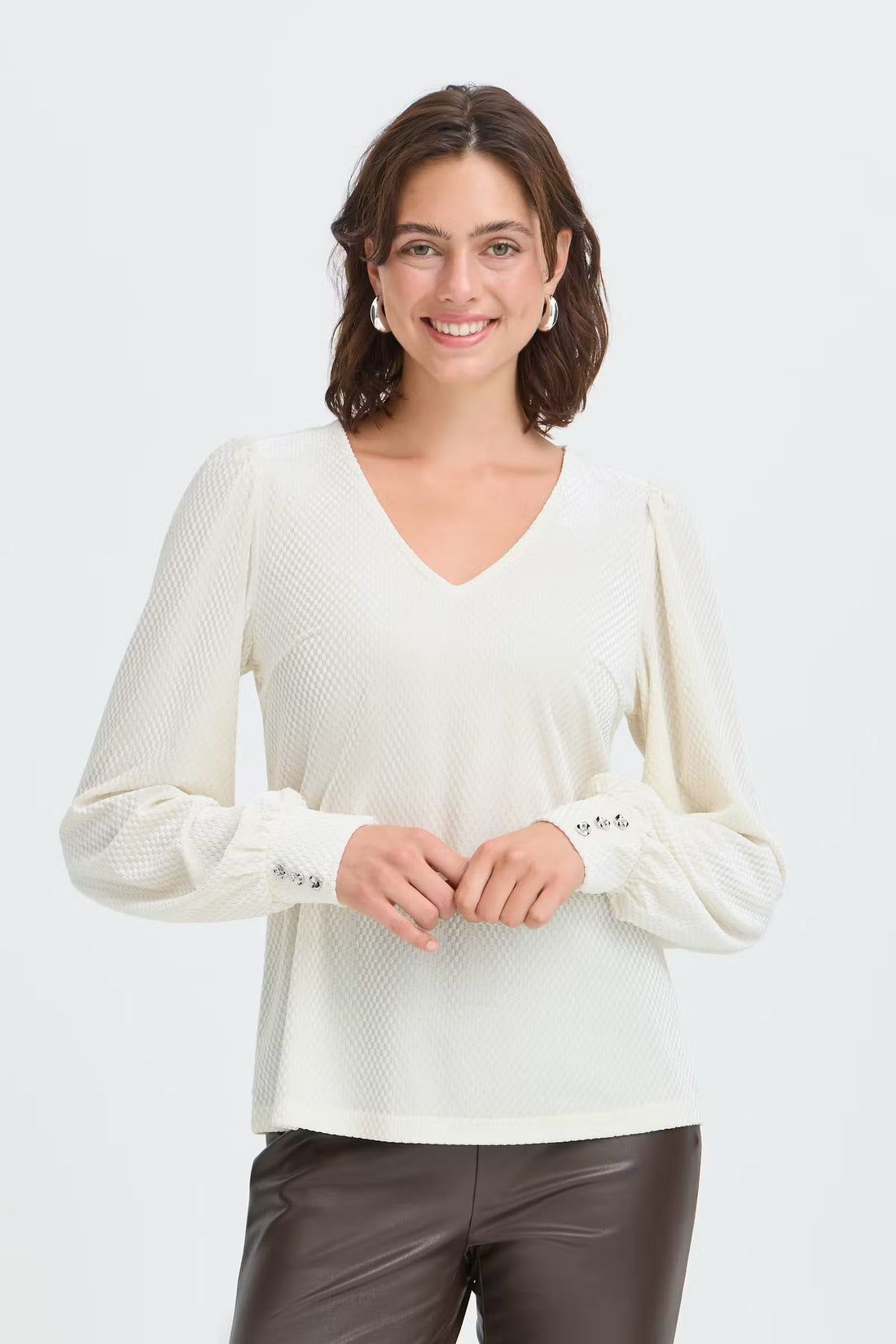 Fransa Koa Velvet V-Neck Top with Subtle Shimmer