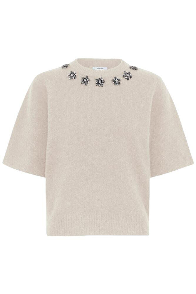 Byoung Short-Sleeve Knit with Jewelled Neckline