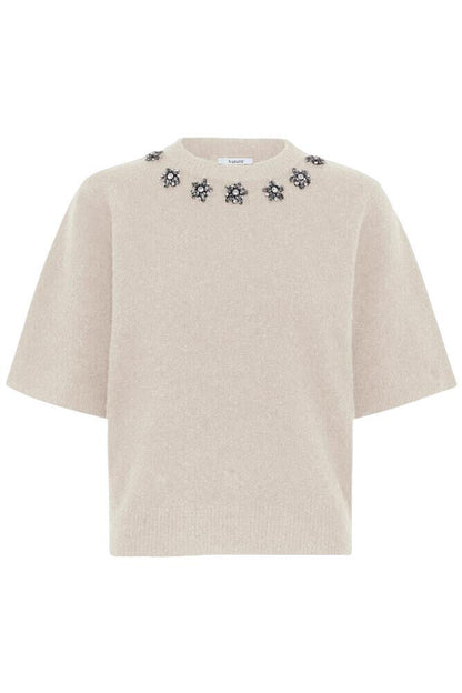 Byoung Short-Sleeve Knit with Jewelled Neckline