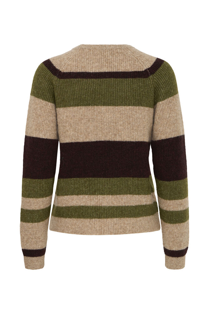 Byoung Round Neck Jumper in Avocado Green or Beige Stripe  20819114